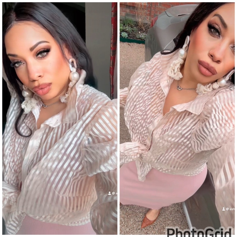 Sheer Striped Button-Up Blouse-1111
